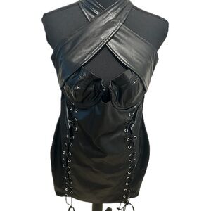 PrettyLittleThing Black Lace-Up Faux Leather Dress